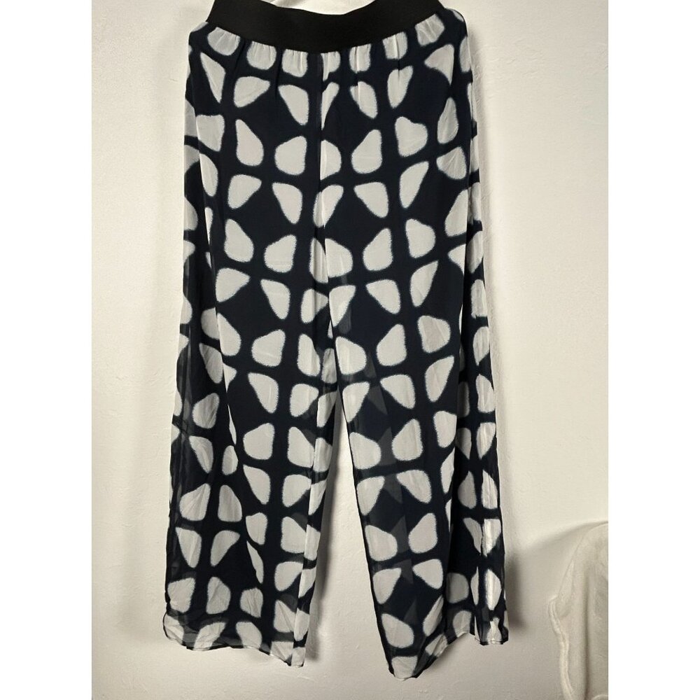 Alfani Womens Faded Shapes Pattern Wide-Leg Pull-On Pants Medium Navy White New